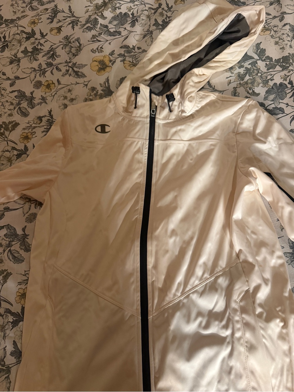 Champion Women's Cream Hooded Ski Jacket with Black Trim